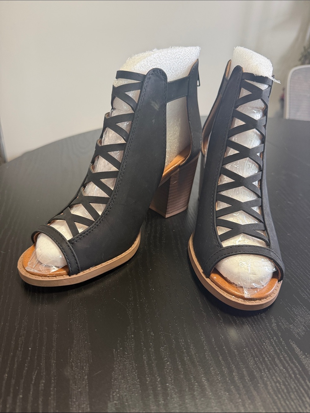 Soda Black Crisscross Open-Toe Block Heel Sandals